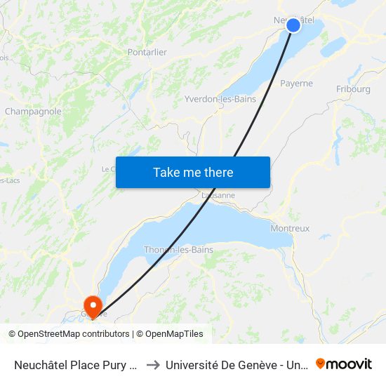 Neuchâtel Place Pury Littorail to Université De Genève - Uni-Dufour map