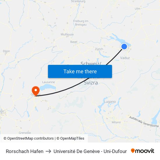 Rorschach Hafen to Université De Genève - Uni-Dufour map