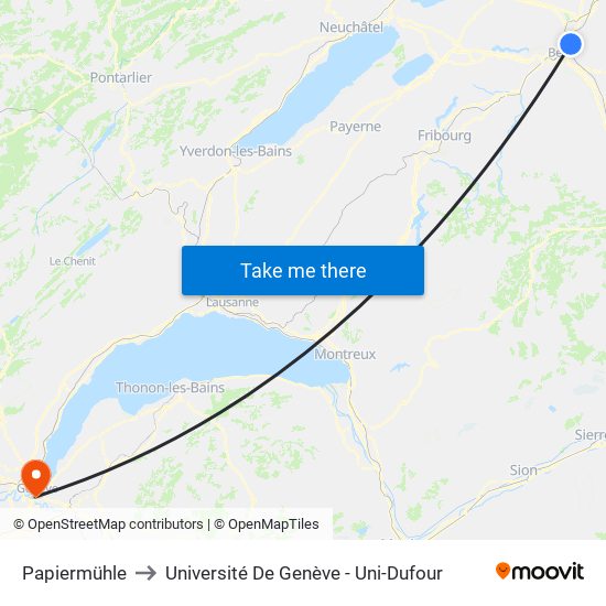 Papiermühle to Université De Genève - Uni-Dufour map