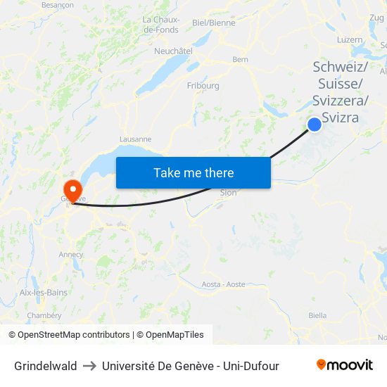 Grindelwald to Université De Genève - Uni-Dufour map