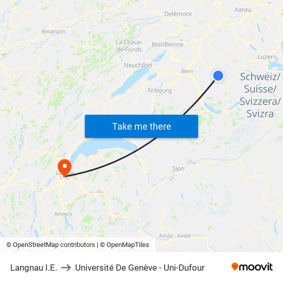 Langnau I.E. to Université De Genève - Uni-Dufour map