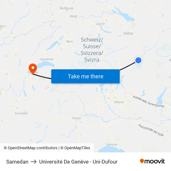 Samedan to Université De Genève - Uni-Dufour map