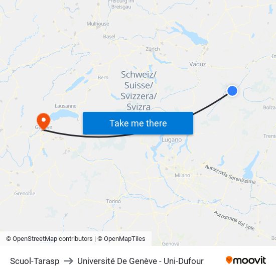 Scuol-Tarasp to Université De Genève - Uni-Dufour map