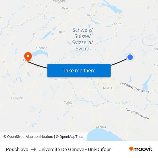Poschiavo to Université De Genève - Uni-Dufour map