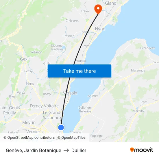 Genève, Jardin Botanique to Duillier map