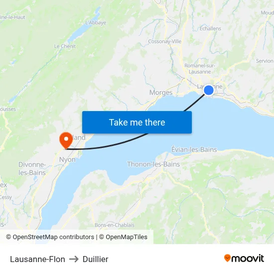 Lausanne-Flon to Duillier map