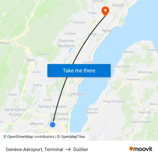 Genève-Aéroport, Terminal to Duillier map