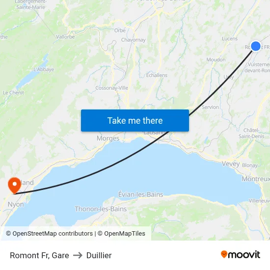 Romont Fr, Gare to Duillier map