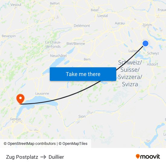 Zug Postplatz to Duillier map