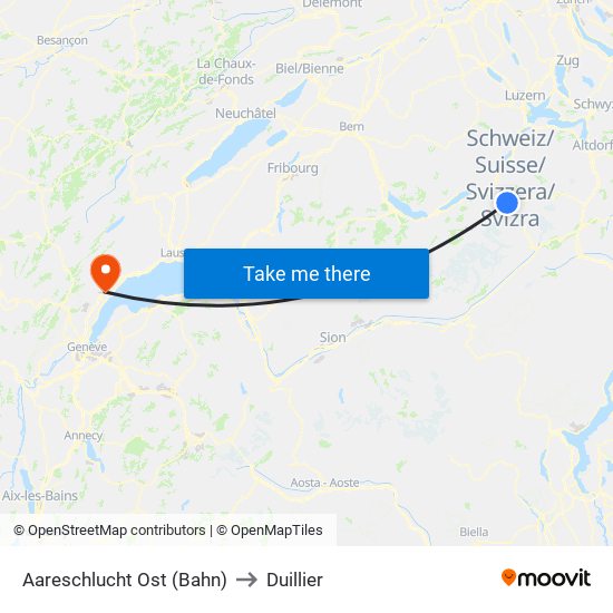 Aareschlucht Ost (Bahn) to Duillier map