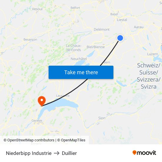 Niederbipp Industrie to Duillier map