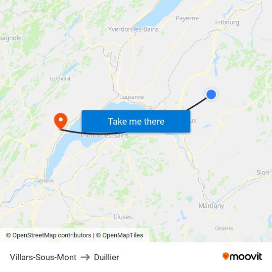 Villars-Sous-Mont to Duillier map