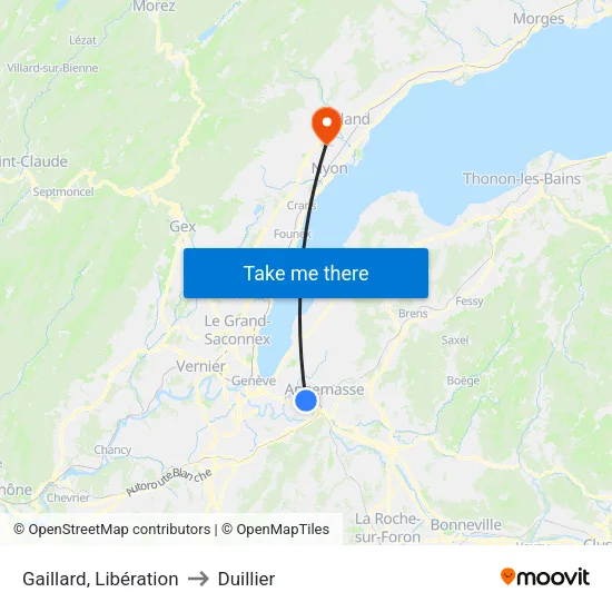 Gaillard, Libération to Duillier map