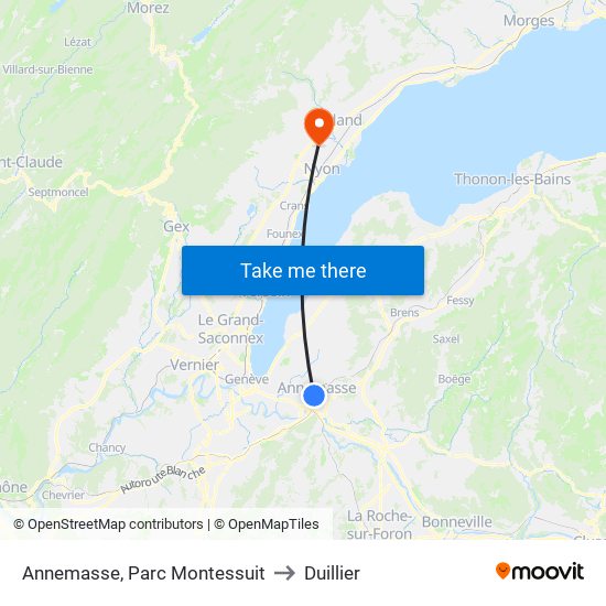Annemasse, Parc Montessuit to Duillier map