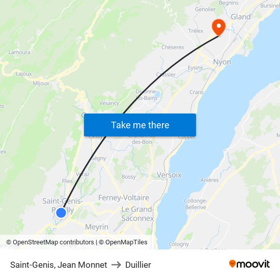 Saint-Genis, Jean Monnet to Duillier map