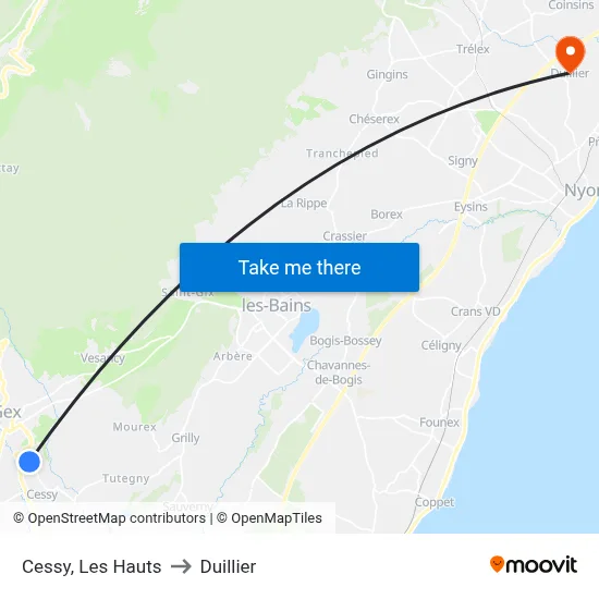 Cessy, Les Hauts to Duillier map