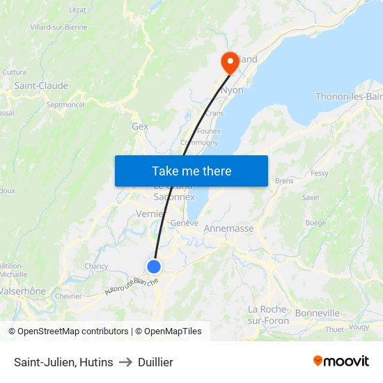 Saint-Julien, Hutins to Duillier map