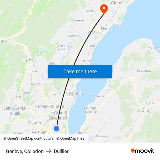Genève, Colladon to Duillier map
