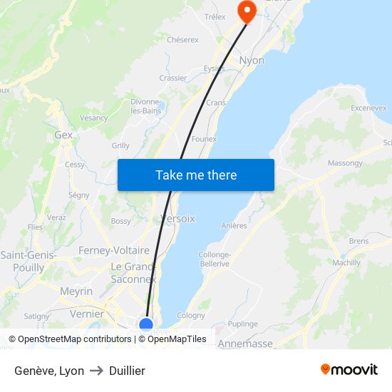 Genève, Lyon to Duillier map