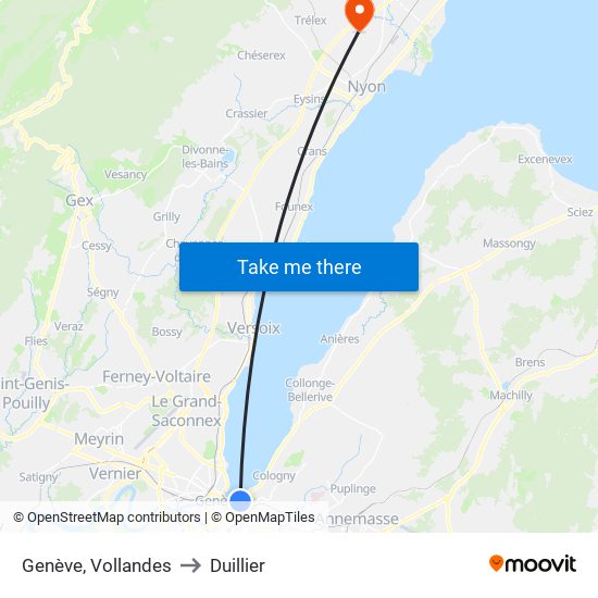 Genève, Vollandes to Duillier map