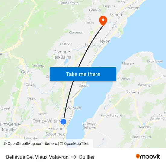 Bellevue Ge, Vieux-Valavran to Duillier map