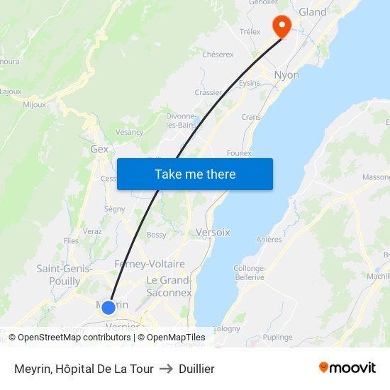 Meyrin, Hôpital De La Tour to Duillier map