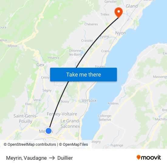 Meyrin, Vaudagne to Duillier map
