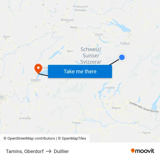 Tamins, Oberdorf to Duillier map
