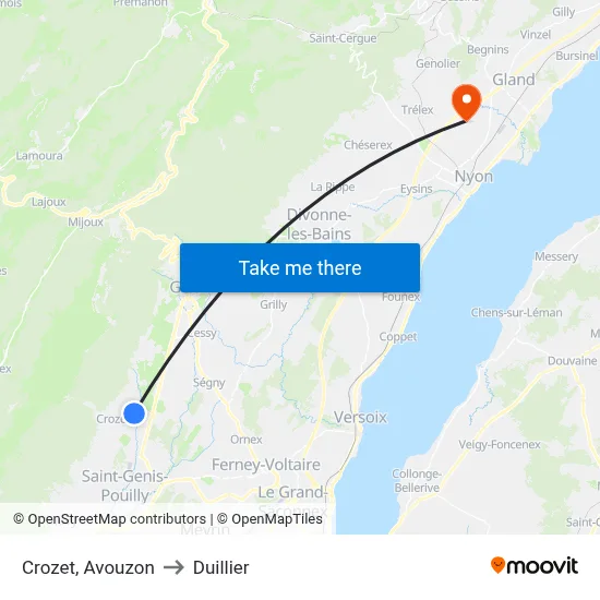 Crozet, Avouzon to Duillier map