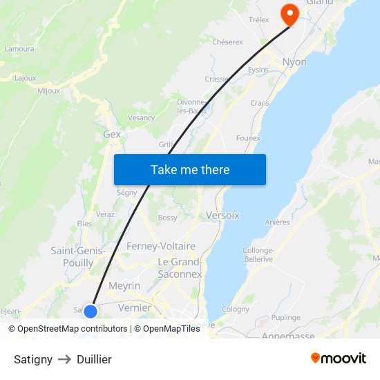 Satigny to Duillier map