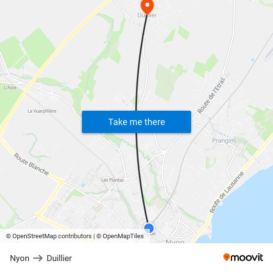 Nyon to Duillier map