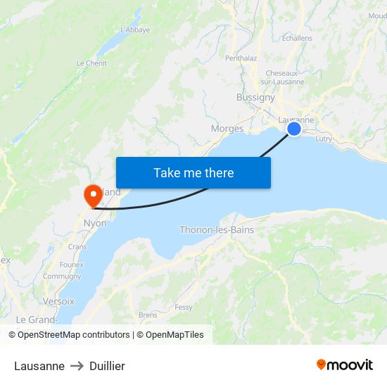 Lausanne to Duillier map