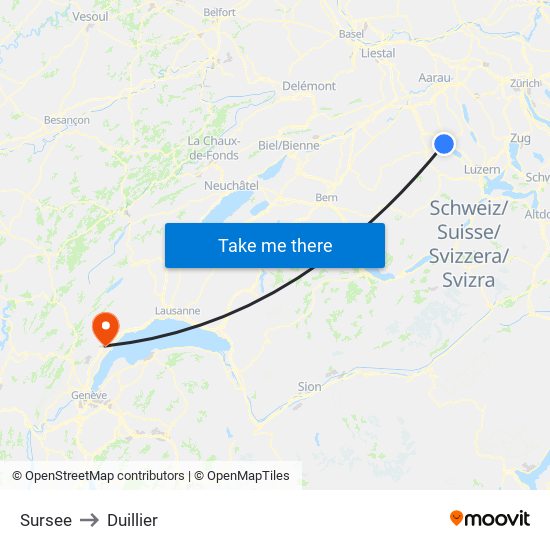 Sursee to Duillier map