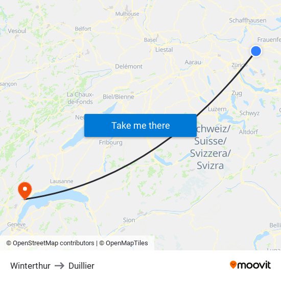 Winterthur to Duillier map