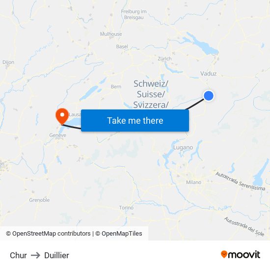 Chur to Duillier map