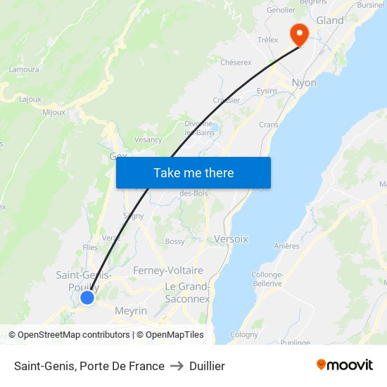 Saint-Genis, Porte De France to Duillier map