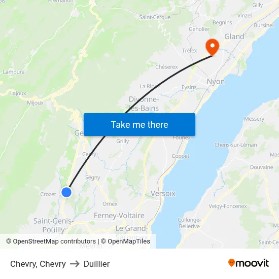 Chevry, Chevry to Duillier map