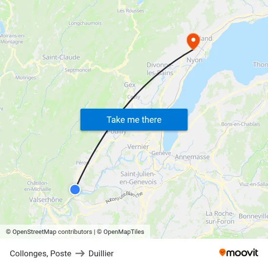 Collonges, Poste to Duillier map