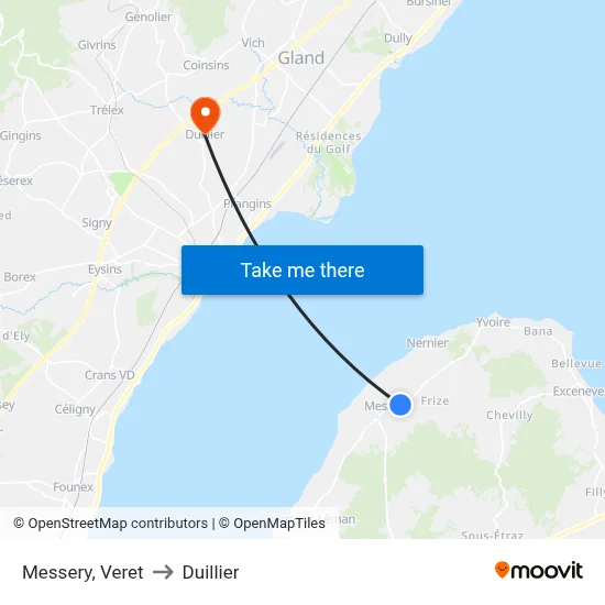 Messery, Veret to Duillier map