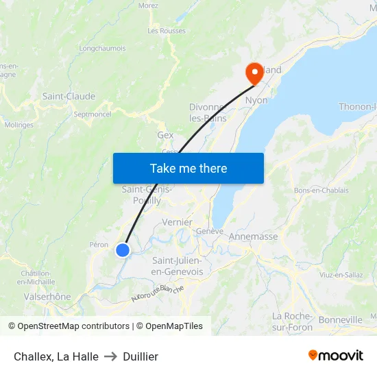 Challex, La Halle to Duillier map