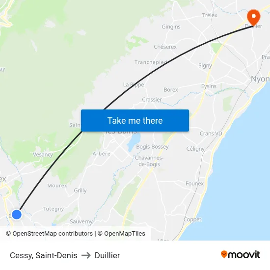 Cessy, Saint-Denis to Duillier map