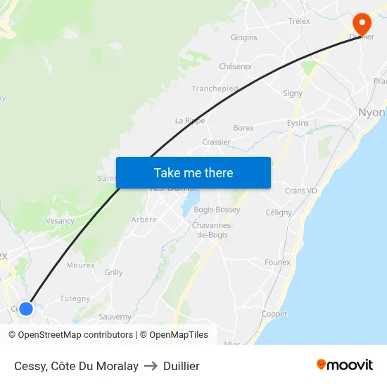 Cessy, Côte Du Moralay to Duillier map