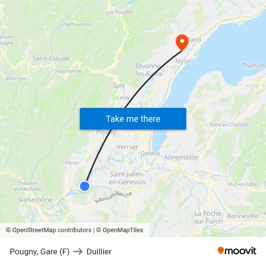 Pougny, Gare (F) to Duillier map
