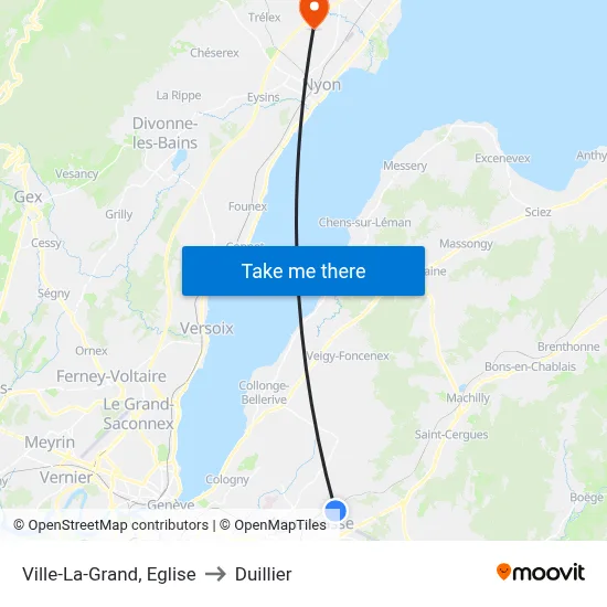 Ville-La-Grand, Eglise to Duillier map