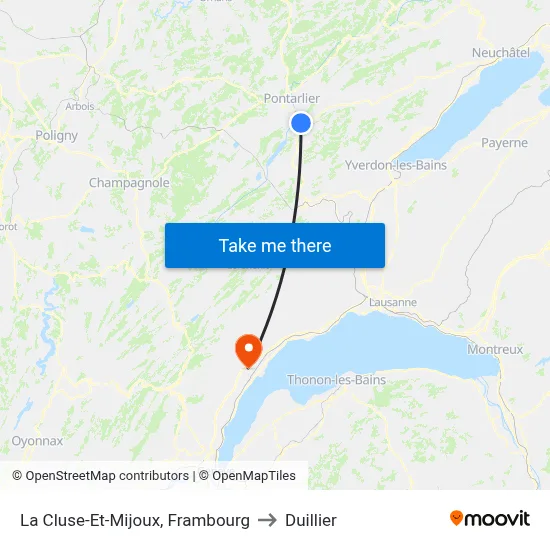 La Cluse-Et-Mijoux, Frambourg to Duillier map
