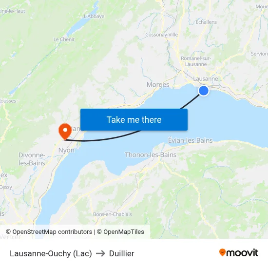 Lausanne-Ouchy (Lac) to Duillier map