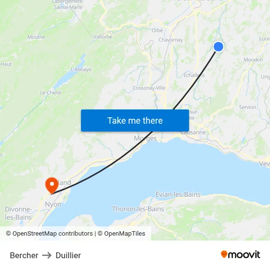 Bercher to Duillier map