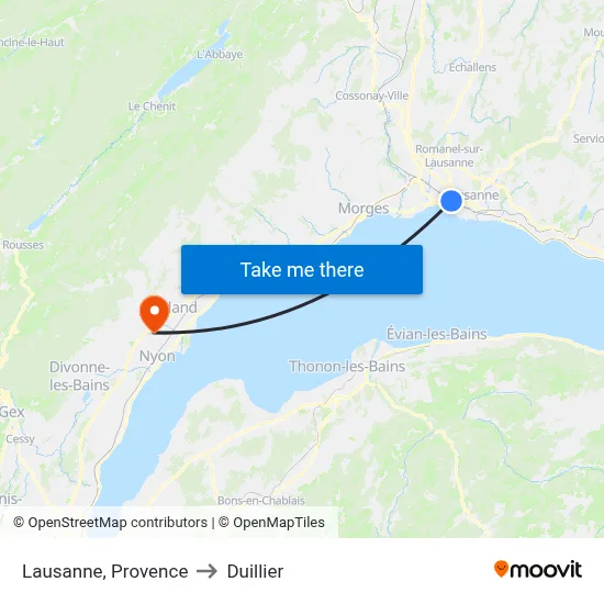 Lausanne, Provence to Duillier map
