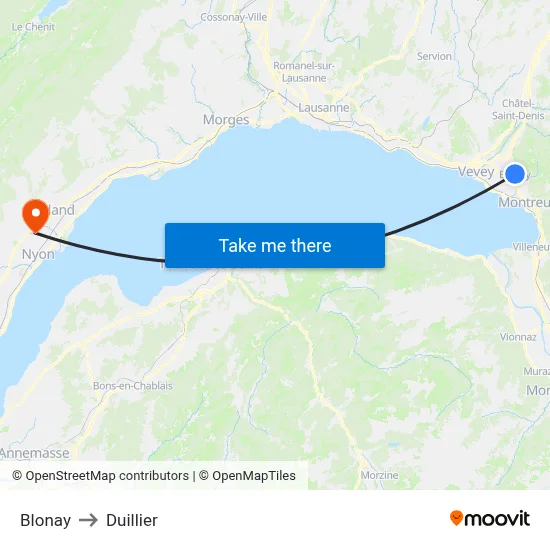 Blonay to Duillier map