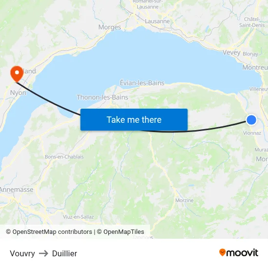 Vouvry to Duillier map